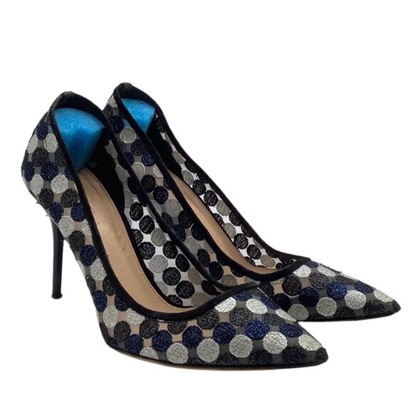 J. CREW COLLECTION 10.5 Elsie Polka Dot Mesh Stiletto Pumps Point Toe Navy Multi - Picture 5 of 11